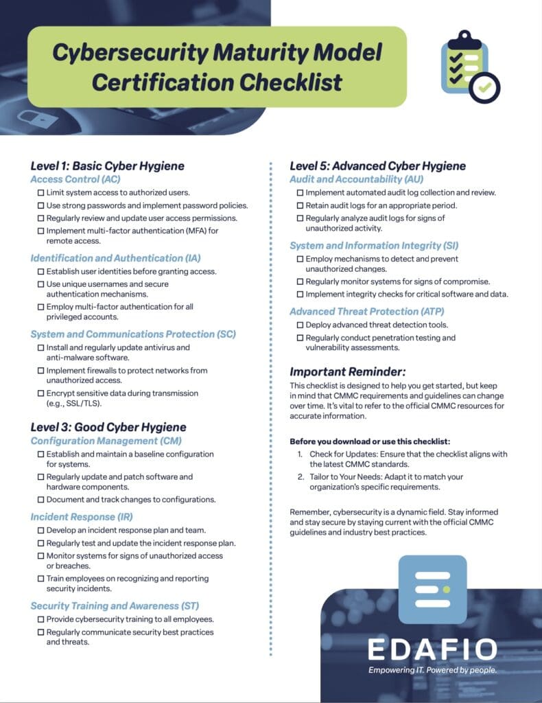 Thumbnail photo of the Cybersecurity Maturity Model Certification Assessments checklist PDF